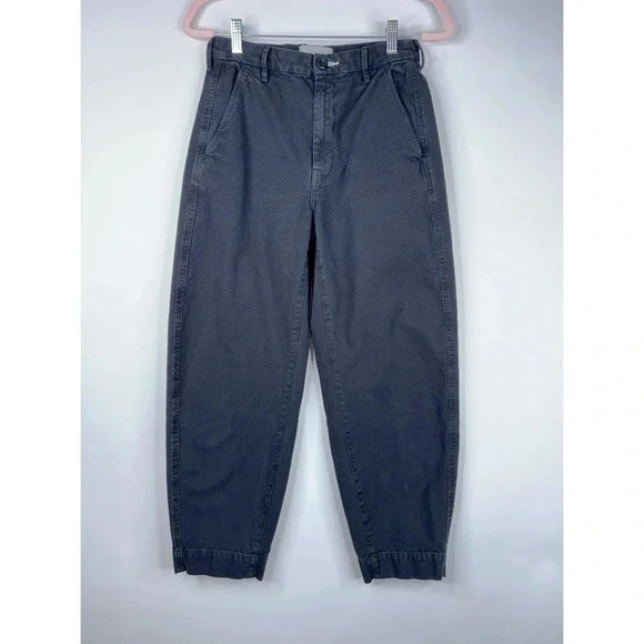 Everlane Arc Canvas Pant Black High Rise Curved Leg Cotton Size 2 - Picture 1 of 11